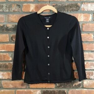 Vintage Anthropologie 3/4 Sleeve Crewneck Cardigan in Black Y2K Preppy Women's S